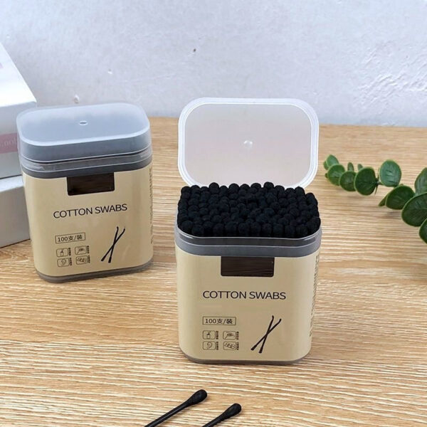 Ear Spoon Tip Black Paper Stick Cotton Swabs 100 Count in Plastic Box - Image 3