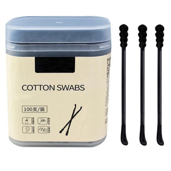 Ear Spoon Tip Black Paper Stick Cotton Swabs 100 Count in Plastic Box - Image 4