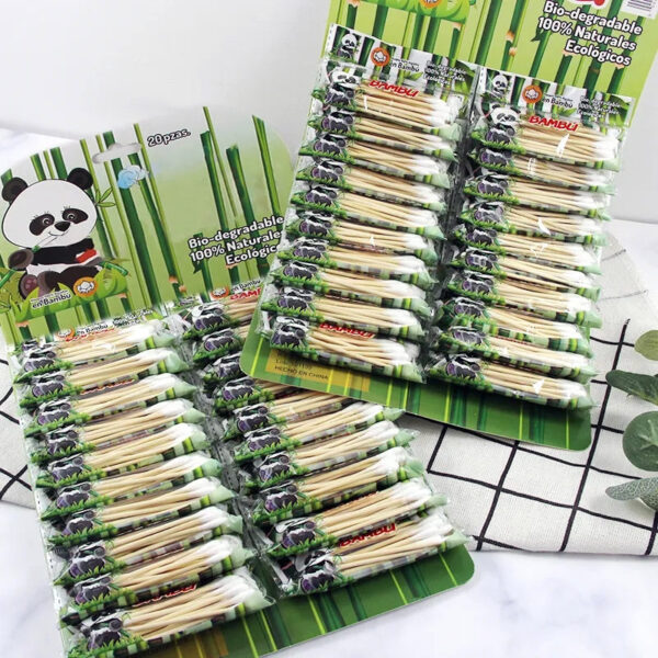 Bamboo Cotton Swabs in Small Packs Attached to Cardboard (20 pcs/pack, 20 packs) - Image 3