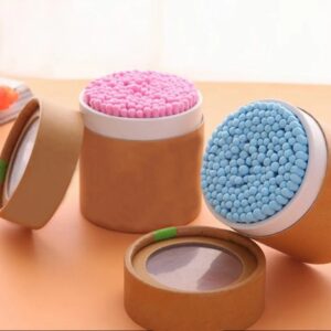 Paper Stick Colorful Spiral Tip Cotton Swabs 200 Count in Paper Canister