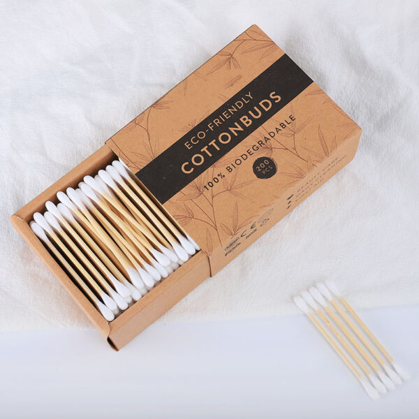 Biodegradable Bamboo Stick Cotton Swabs 200 Count in Paper Drawer Box - Image 3