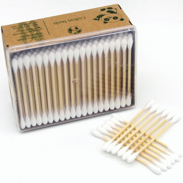 Biodegradable Bamboo Stick Cotton Swabs 200 Count in Paper Box with Clear Lid - Image 2