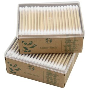 Biodegradable Bamboo Stick Cotton Swabs 200 Count in Paper Box with Clear Lid