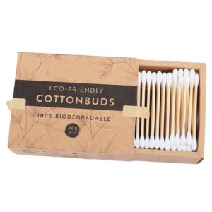 Biodegradable Bamboo Stick Cotton Swabs 200 Count in Paper Drawer Box