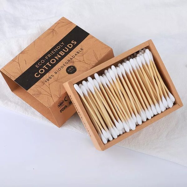 Biodegradable Bamboo Stick Cotton Swabs 200 Count in Paper Drawer Box - Image 2