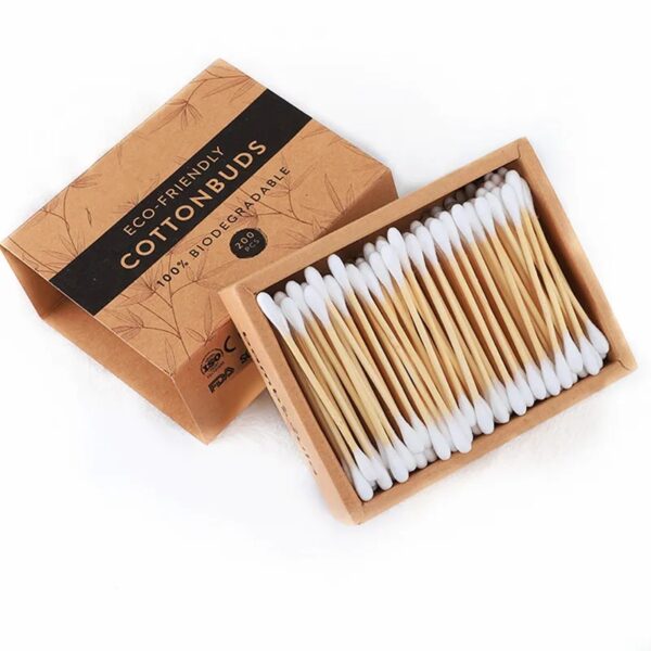 Biodegradable Bamboo Stick Cotton Swabs 200 Count in Paper Drawer Box - Image 4