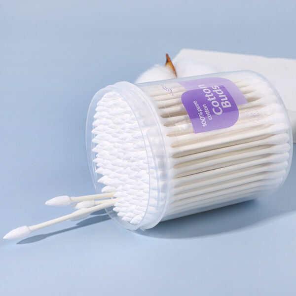 Pointed/Round Tip Paper Stick Cotton Swabs 150 Count in Purple Lid Plastic Canister - Image 11