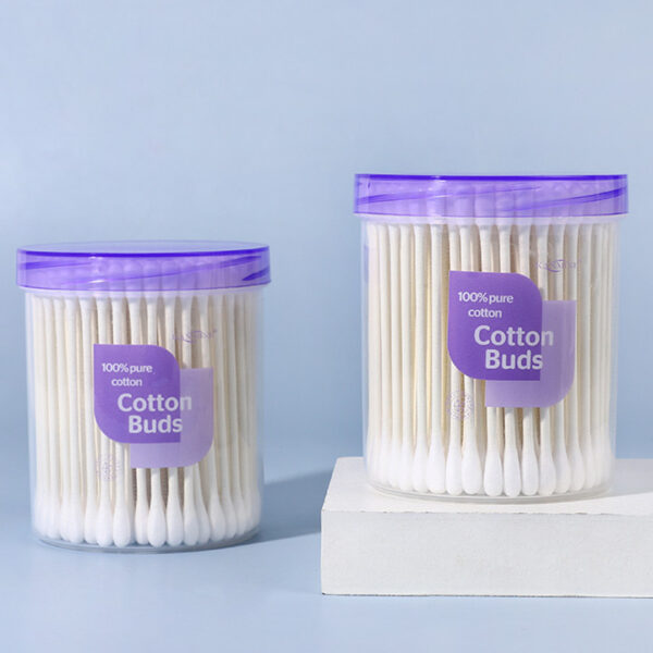 Pointed/Round Tip Paper Stick Cotton Swabs 150 Count in Purple Lid Plastic Canister - Image 4