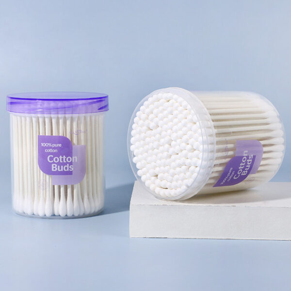Pointed/Round Tip Paper Stick Cotton Swabs 150 Count in Purple Lid Plastic Canister - Image 5