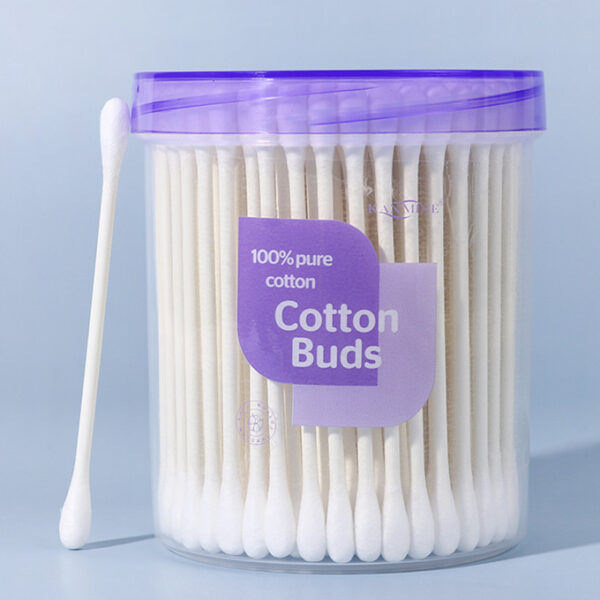 Pointed/Round Tip Paper Stick Cotton Swabs 150 Count in Purple Lid Plastic Canister - Image 2