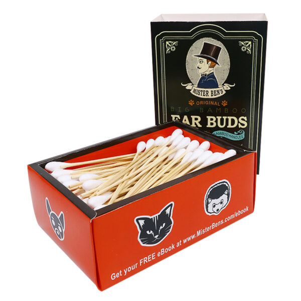 6 inch Bamboo Stick Pet Use Cotton Swabs 200 Count in Custom Paper Drawer Box - Image 5