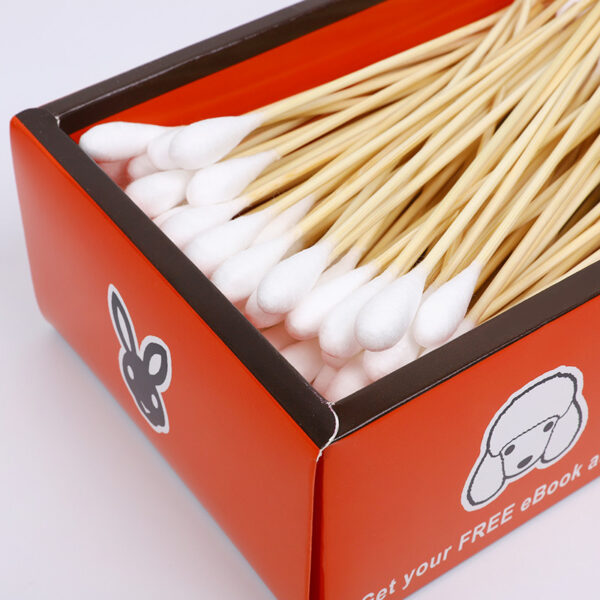 6 inch Bamboo Stick Pet Use Cotton Swabs 200 Count in Custom Paper Drawer Box - Image 3