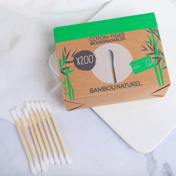 Side Tear-open Paper Box 100 Count Bamboo Cotton Swabs - Image 3