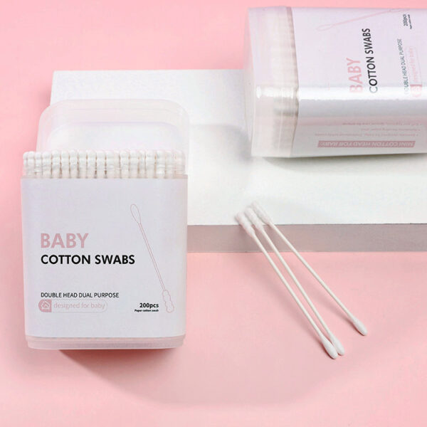 Paper Stick Spiral+Round Tip Baby Cotton Swabs 200/400 Count in Plastic Box - Image 5