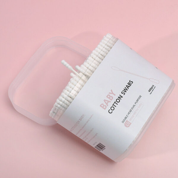 Paper Stick Spiral+Round Tip Baby Cotton Swabs 200/400 Count in Plastic Box - Image 2