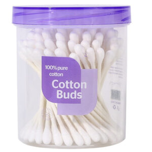 Paper Stick Pointed/Round Tip Cotton Swabs 100 Count in Purple Lid Plastic Canister
