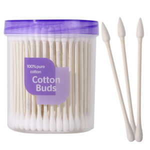Pointed/Round Tip Paper Stick Cotton Swabs 150 Count in Purple Lid Plastic Canister