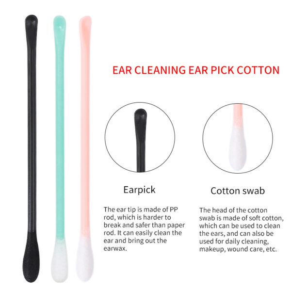 Colorful Plastic Stick Cotton Swabs with Plastic Ear Spoon 100 Count - Image 2