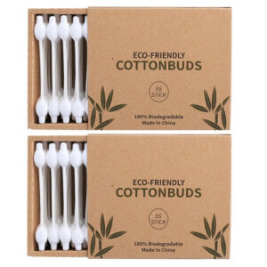 Biodegradable Safety Tip Paper Stick Cotton Swabs 55 Count in Paper Drawer Box