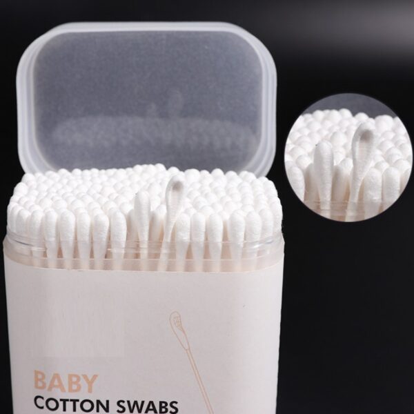 Paper Stick Spiral + Ear Spoon Tip Baby Cotton Swabs 200/400 Count in Plastic Box - Image 2