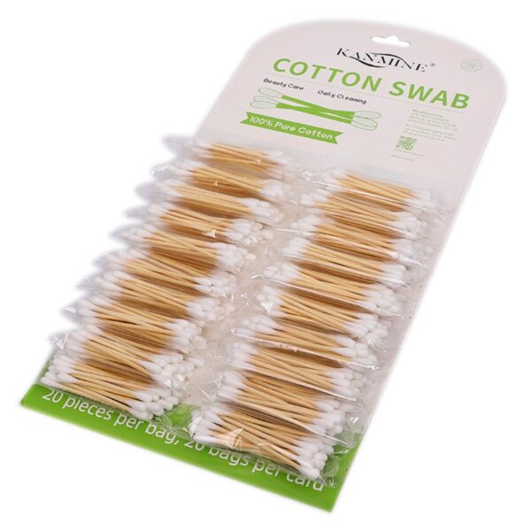 Custom Bamboo Cotton Swabs in Small Packs Attached to Cardboard(20 pcs/pack, 20 packs) - Image 2