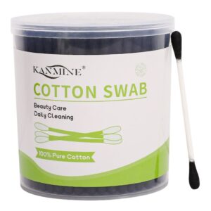 Paper Stick Black Tip Cotton Swabs 200 Count in Plastic Canister