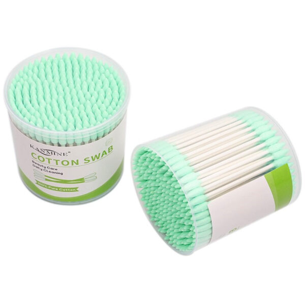 Green Pointed Tip Paper Stick Cotton Swabs 200 Count in Plastic Canister - Image 4