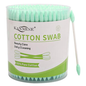 Green Pointed Tip Paper Stick Cotton Swabs 200 Count in Plastic Canister
