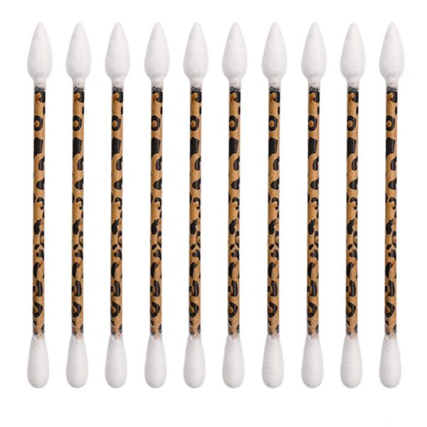 Leopard Print Paper Stick Cotton Swabs 200 Count in Plastic Canister - Image 2