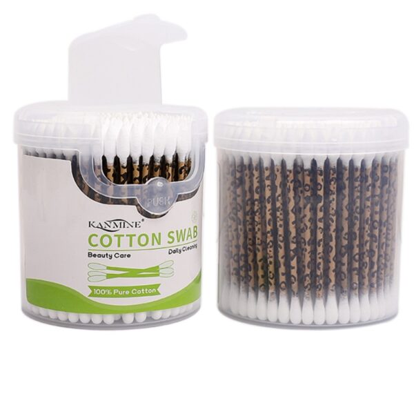 Leopard Print Paper Stick Cotton Swabs 200 Count in Plastic Canister - Image 5