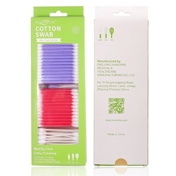 3 Color Paper Stick Multi-tip Cometic Cotton Swabs 385 Count in Tear-open Paper Box - Image 4