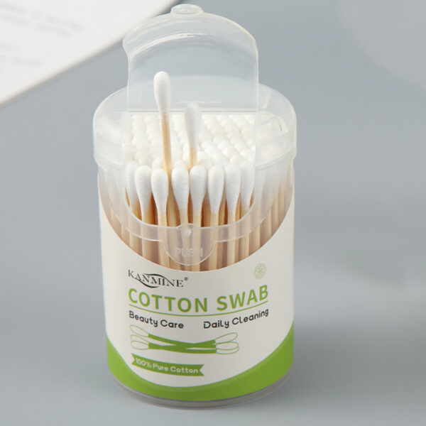 Custom Plastic Canister Packaging Bamboo Cotton Swabs (100 count) - Image 3