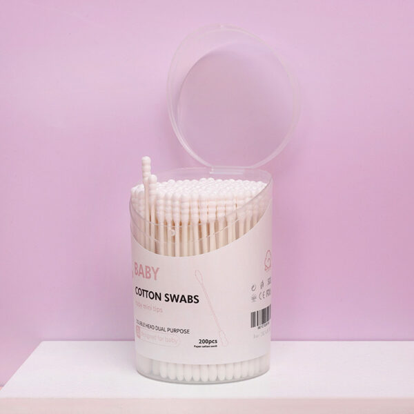 Baby Paper Stick Cotton Swabs Spiral+Round Tip 200 Count in Plastic Canister - Image 4