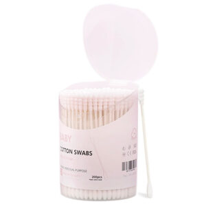 Baby Paper Stick Cotton Swabs Spiral+Round Tip 200 Count in Plastic Canister