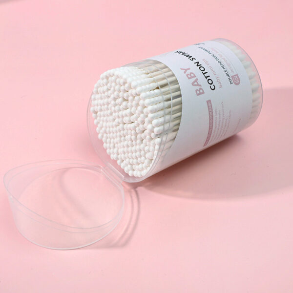 Baby Paper Stick Cotton Swabs Spiral+Round Tip 200 Count in Plastic Canister - Image 5