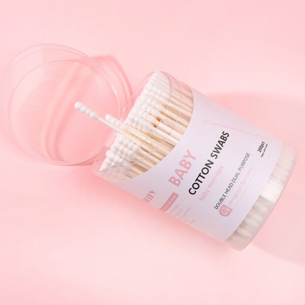 Baby Paper Stick Cotton Swabs Spiral+Round Tip 200 Count in Plastic Canister - Image 2