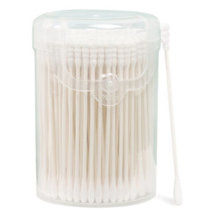 Custom Plastic Canister  Paper Stick Baby Cotton Swabs Spiral+Round Head 200/400 Count