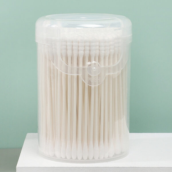 Custom Plastic Canister  Paper Stick Baby Cotton Swabs Spiral+Round Head 200/400 Count - Image 2