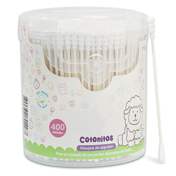 Baby Paper Stick Cotton Swabs Spiral+Round Tip 400 Count in Plastic Canister