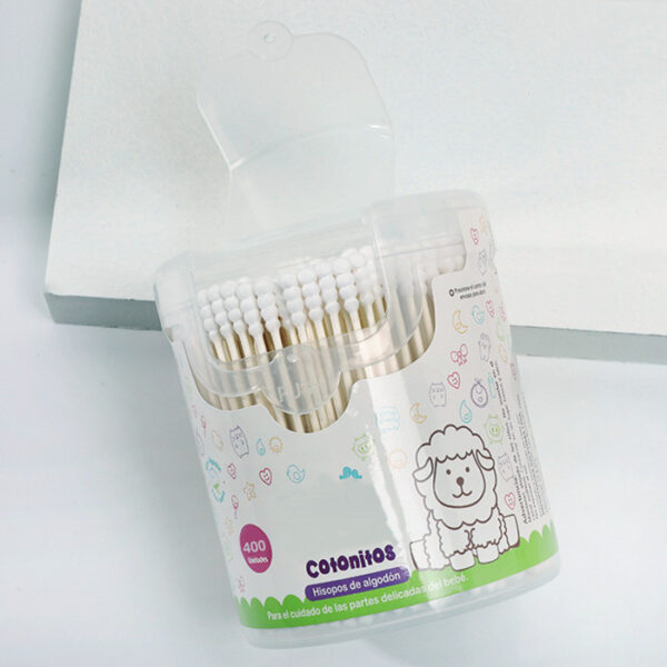 Baby Paper Stick Cotton Swabs Spiral+Round Tip 400 Count in Plastic Canister - Image 4