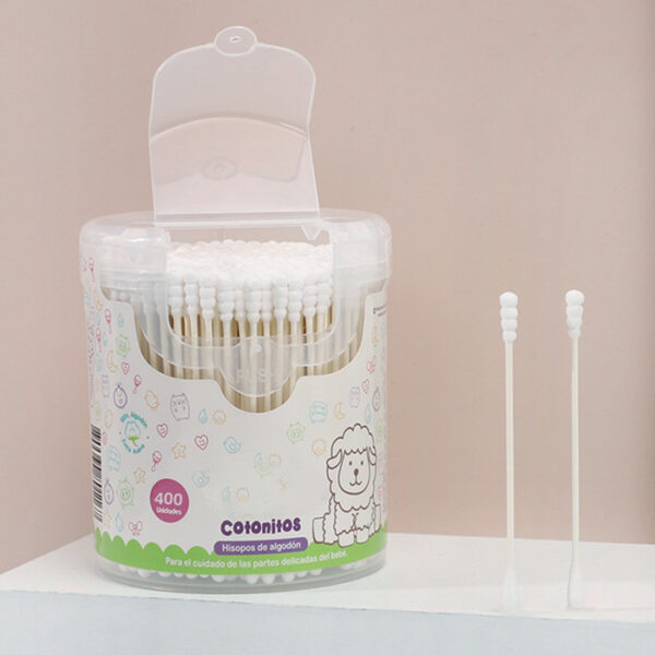 Baby Paper Stick Cotton Swabs Spiral+Round Tip 400 Count in Plastic Canister - Image 2