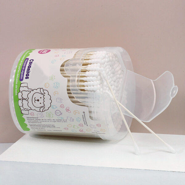 Baby Paper Stick Cotton Swabs Spiral+Round Tip 400 Count in Plastic Canister - Image 3