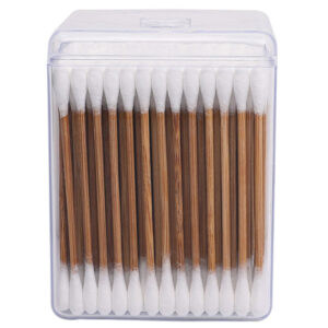 Carbonized Bamboo Stick Cotton Swabs 200 Count in Transparent Plastic Box