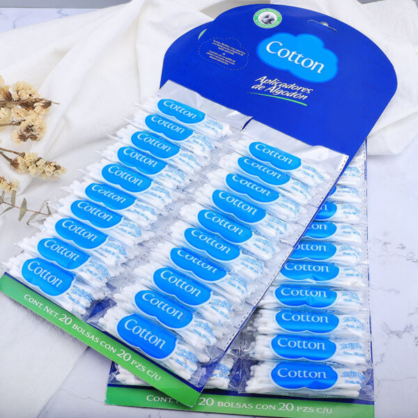 Custom Bamboo Cotton Swabs in Small Packs Attached to Cardboard (20 pcs/pack, 20 packs) - Image 2